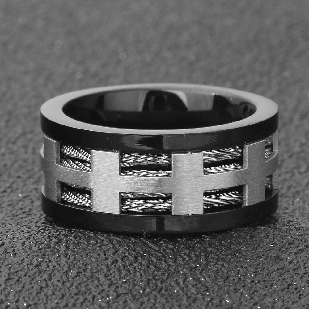 Men's Titanium Steel Ring Cable Rope Design Band Fashion Jewelry Black Ring for Him Mens Ring Gift Idea Tail Ring Unique Ring Design