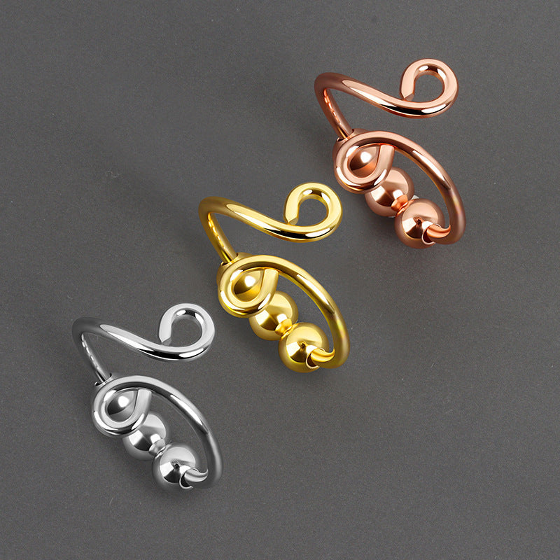 Womens Anxiety Ring Adjustable Copper Ring With Moving Beads Geometric Zen Design Electroplated Finish Fidget