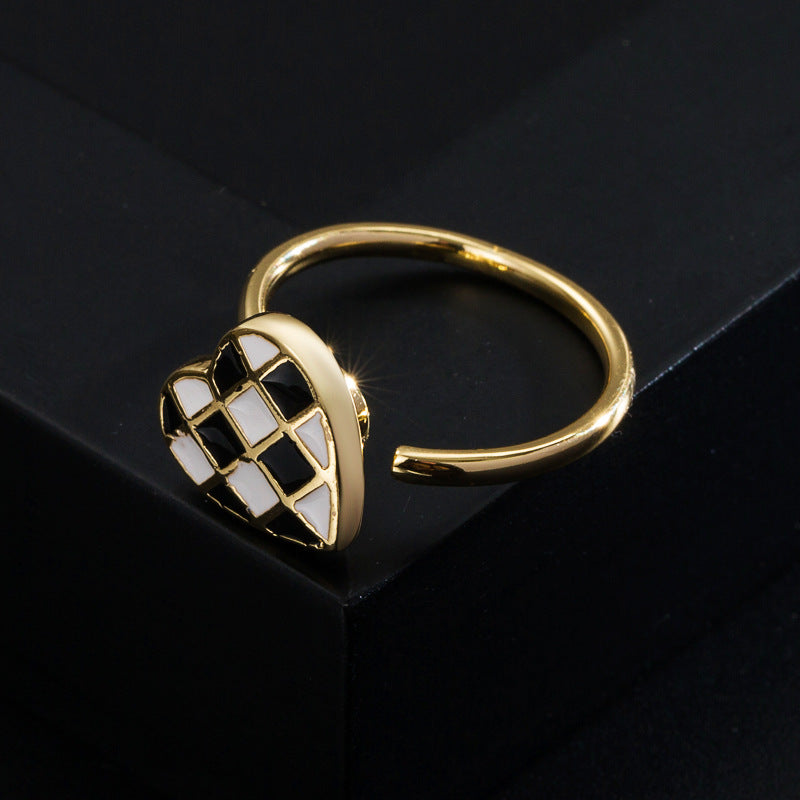 Rotatable Zircon Ring Gold Plated Copper Micro Inlaid Adjustable Open Elegant Style Jewelry For Everyday Wear