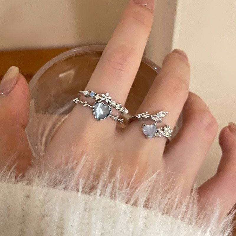 Women Adjustable Zircon Heart Ring Alloy Moonlight Finish Korean Fashion Jewelry Elegant Zircon Accent For You