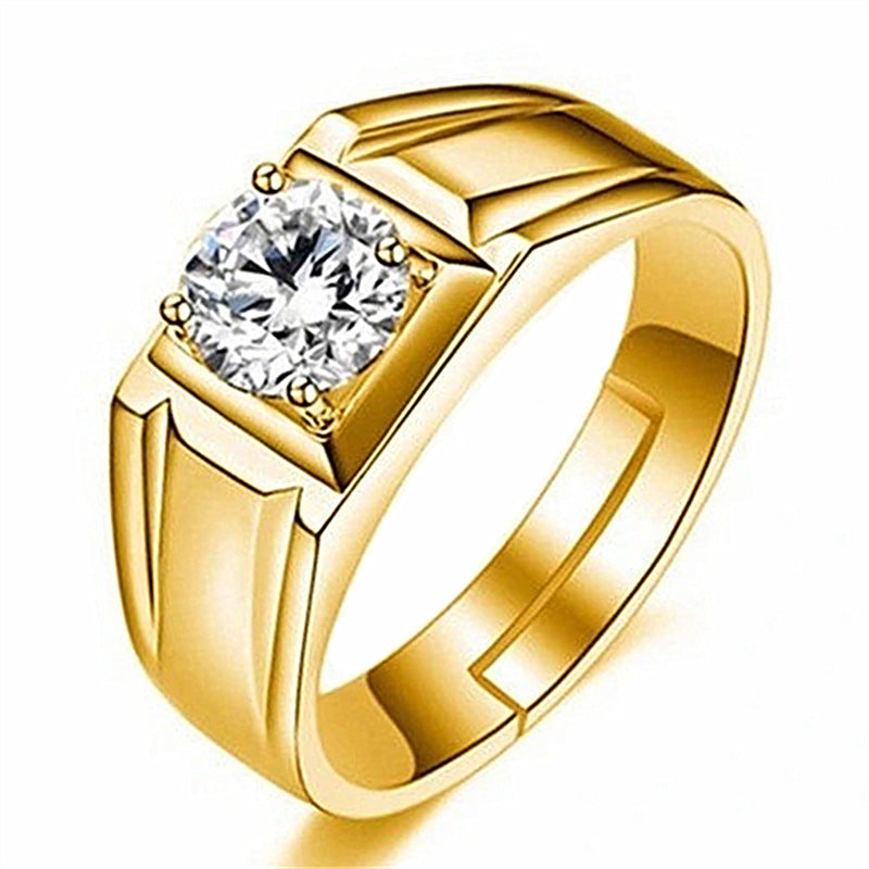 Mens Gold Plated Ring Adjustable Copper Band Geometric Korean Style Fashion Ring Modern Design Jewelry Everyday Wear