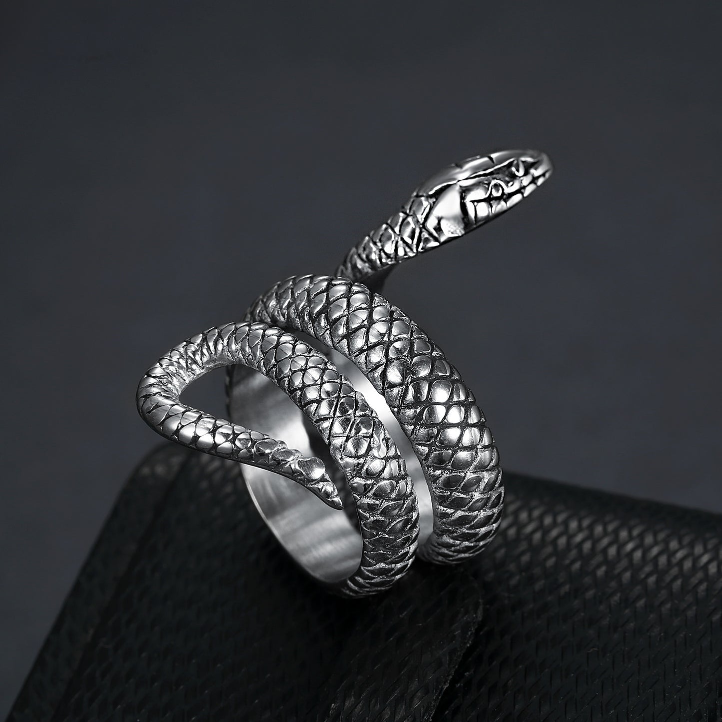 Mens Titanium Steel Snake Ring Zodiac Animal Design Polished Black Gold Tone For Men Individually Packed Size5
