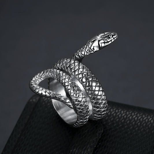 Mens Titanium Steel Snake Ring Zodiac Animal Design Polished Black Gold Tone For Men Individually Packed Size5