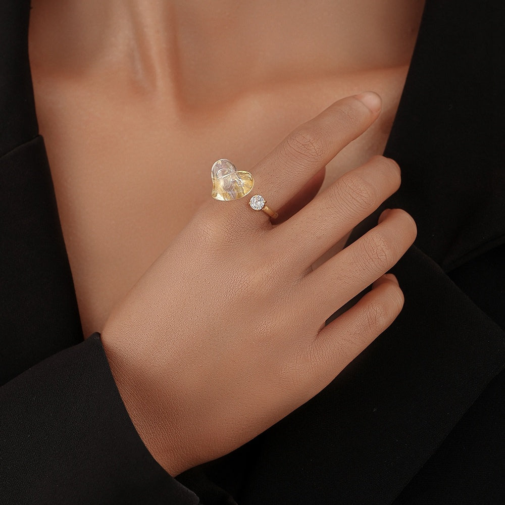 Geometric Ring 18K Gold Electroplated Copper Resin Inlay Jewelry Elegant Women Ring Beautiful Appearance Color