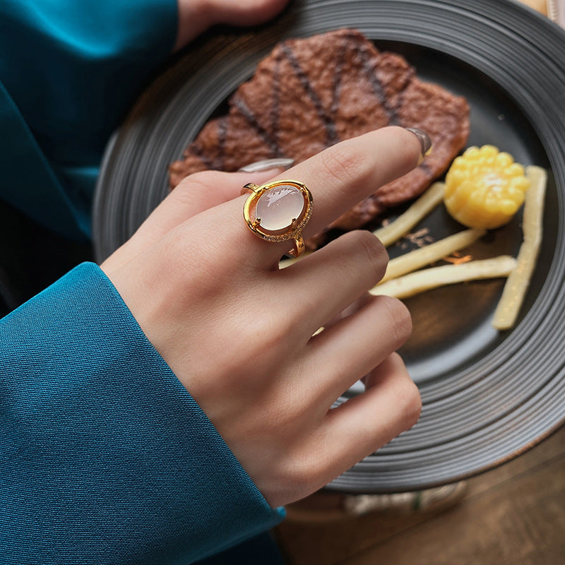 Opal Niche Design Oval Ring Accessories Silver Plated Fashion Womens Adjustable Oval Shape Silver Gold Opening