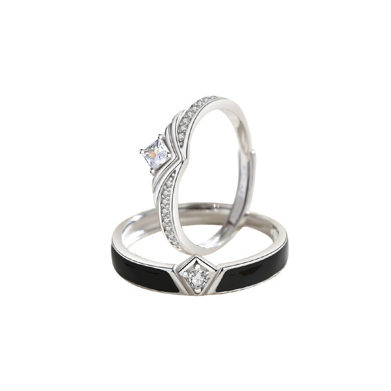 Adjustable Couple Rings Set Knight And Princess Crown Design 925 Sterling Silver Open Ring For Him And Her Jewelry Gift