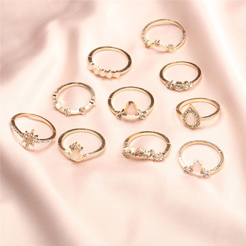 Womens Geometric Rings Set With Water Drop Diamond Accents Ten Piece Alloy Jewelry Electroplated Knuckle Rings5