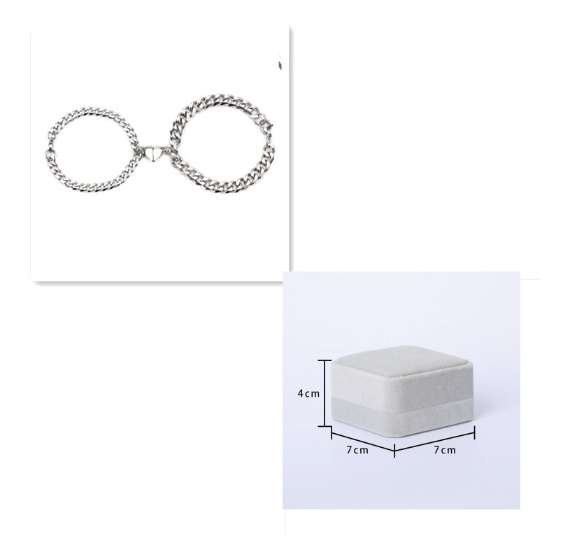 Couple Heart Bracelets Matching Magnetic Titanium Steel Cuban Chain And NK Chain Set Individually Packed Pair Bracelets