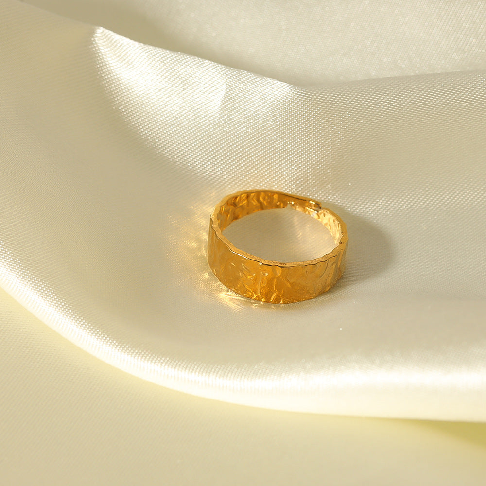 Women's Gold Plated Ring Retro Adjustable Opening Ring Personality Stainless Steel Ring Fashion Jewelry Round Ring for Her