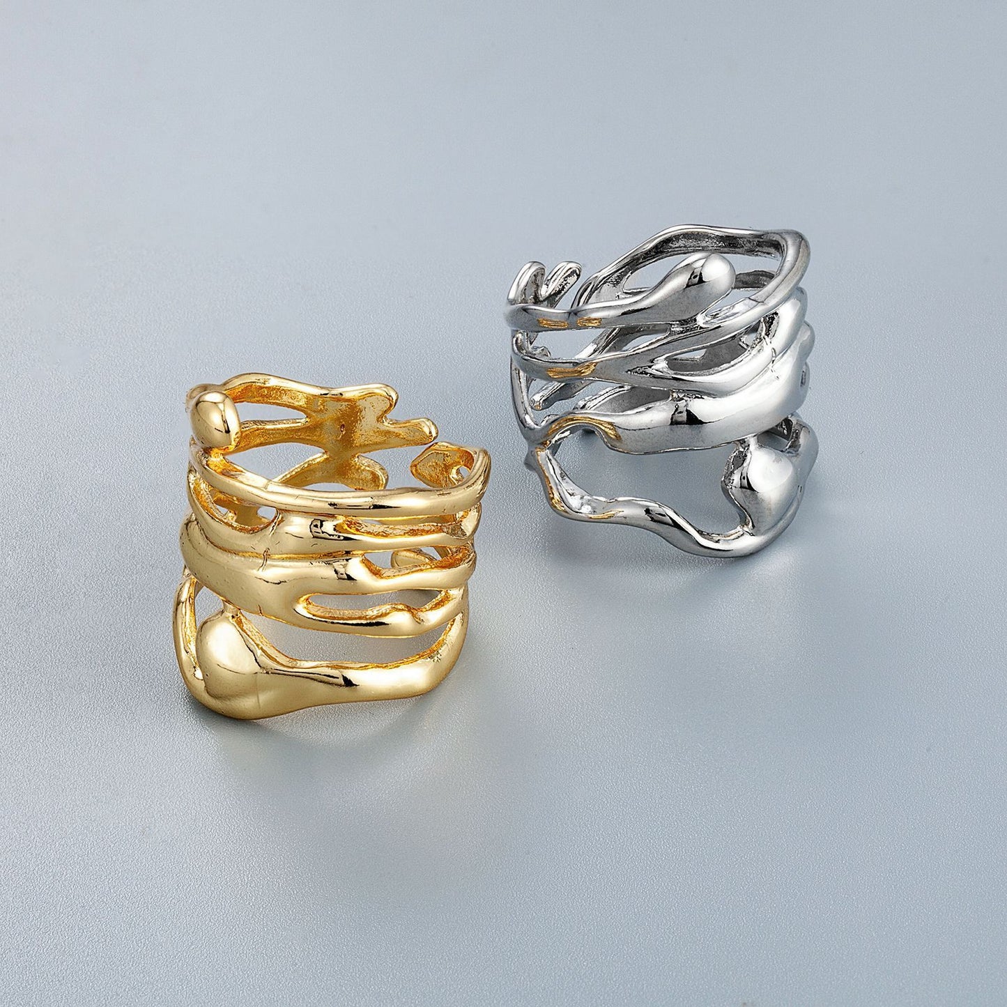 Unisex Adjustable Copper Ring 22mm Wide Geometric Pattern Irregular Band For Birthday Gift Holiday Present Now