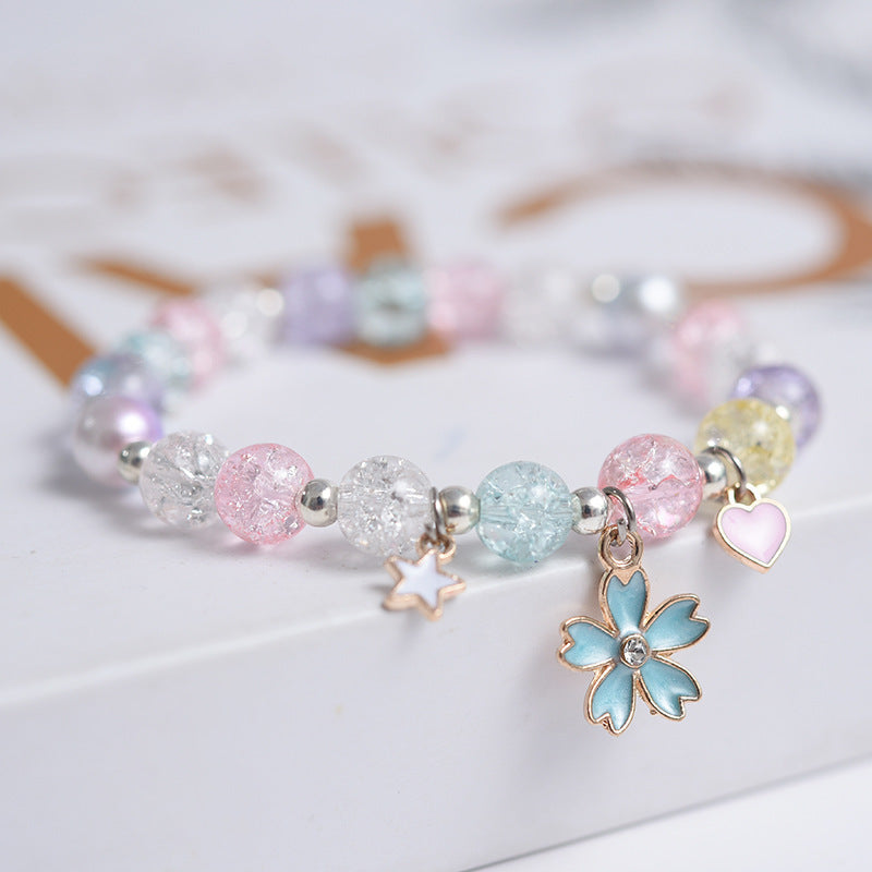 Girls Cute Bracelet With Plant Flower Plus Crystal Design Korean Beads Adjustable Childrens Bracelet 14cm 20cm