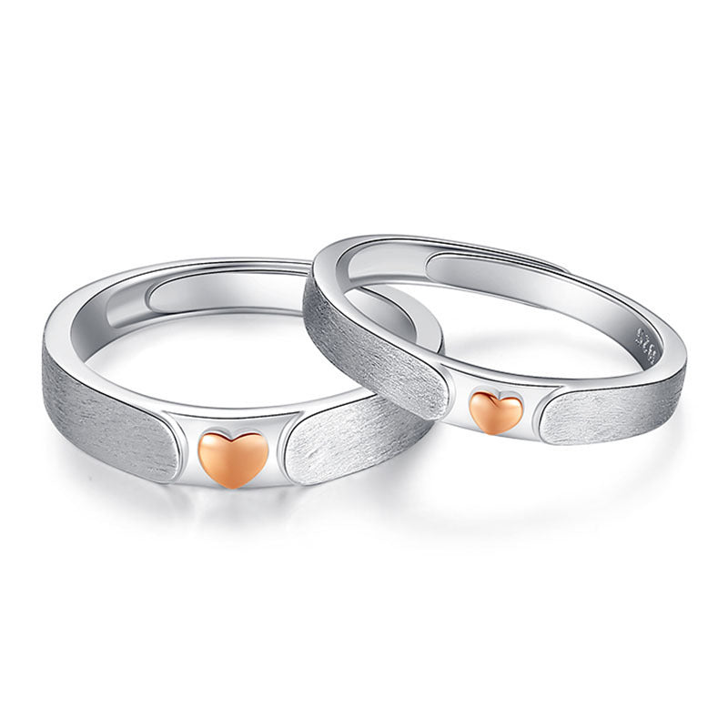 Couple Sterling Silver Heart Rings for Him and Her Adjustable Open Wedding Bands Anniversary Jewelry Sparkling