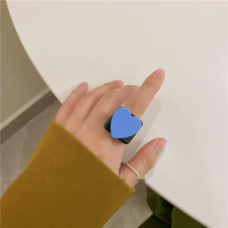 Womens Heart Resin Ring Cute Candy Color Ring Korean Fashion Plastic Love Ring For Women Cute Resin Heart Ring
