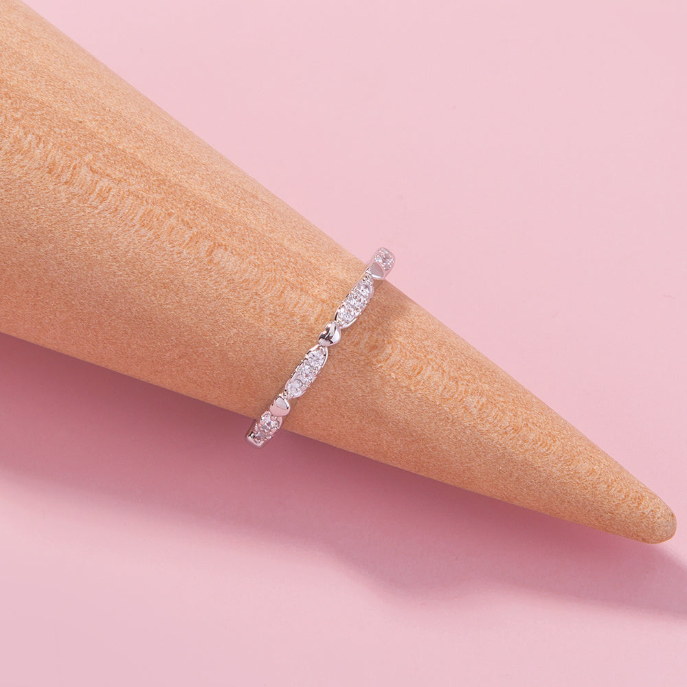 Adjustable Ring With Peach Zircon Heart Copper Electroplated Splicing Design For Index Finger Europe And America Style