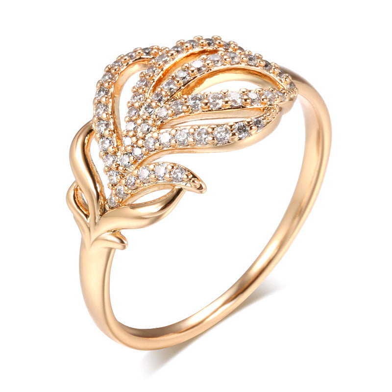 Rose Gold Flower Leaf Ring Copper Jewelry For Women