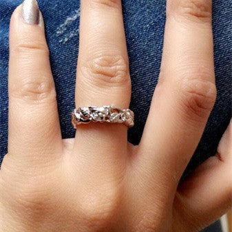 Womens Gold Plated Copper Ring Sterling Silver Inlay Leaf