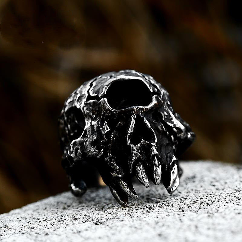 Mens Punk Skull Ring Titanium Stainless Steel Vintage Biker Ring Cool Fashion Jewelry Gothic Rings for Men and Women Gift Idea Statement Ring