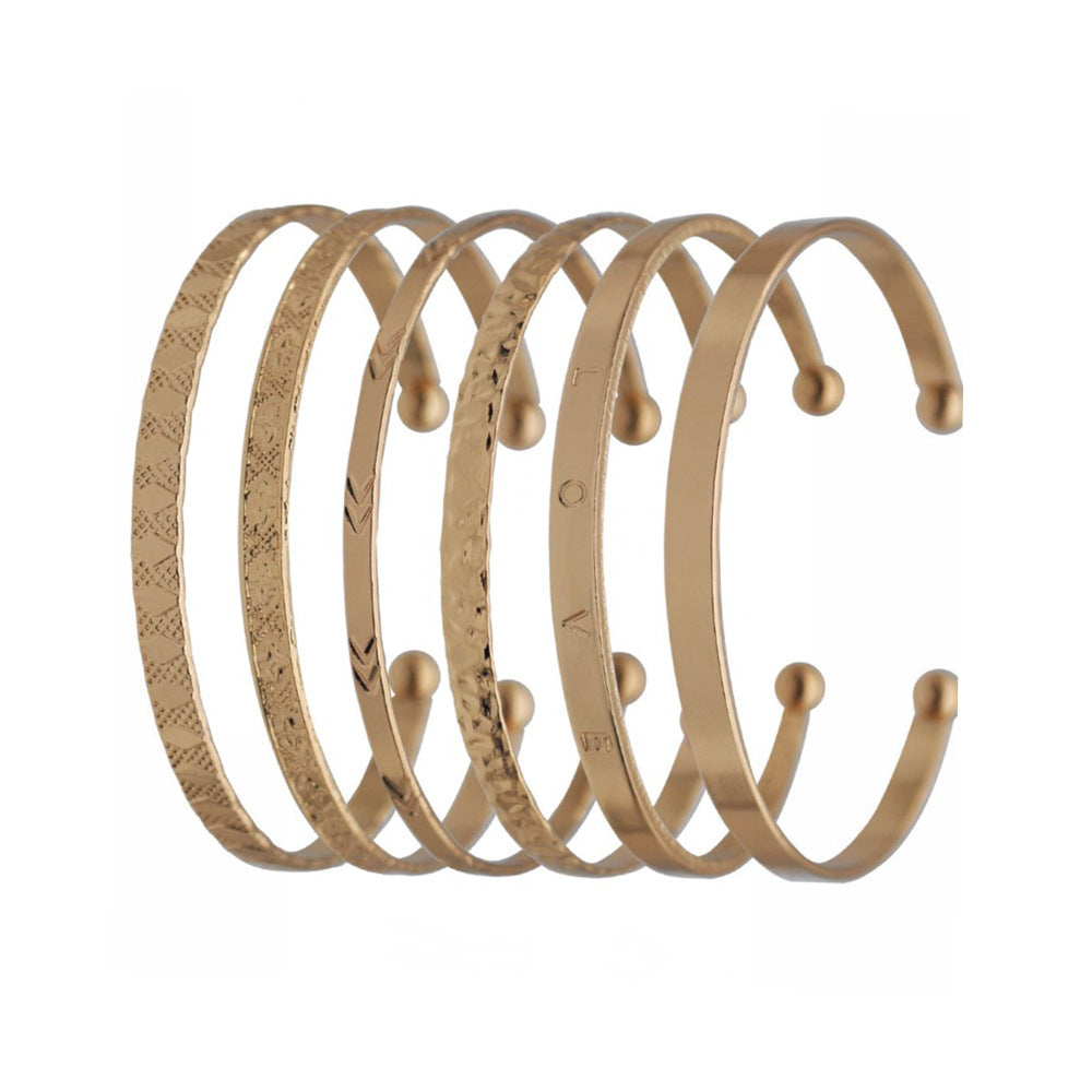 Unisex Vintage U Shape Open Cuff Bracelets Set Gold