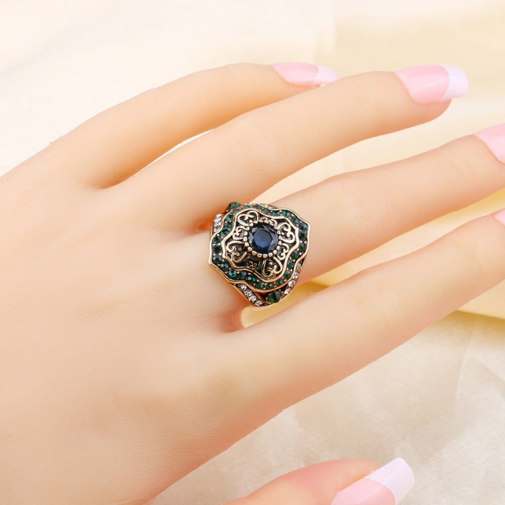 Retro Geometric Crystal Ring Alloy Electroplated Jewelry