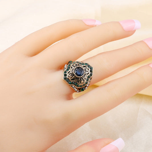 Retro Geometric Crystal Ring Alloy Electroplated Jewelry