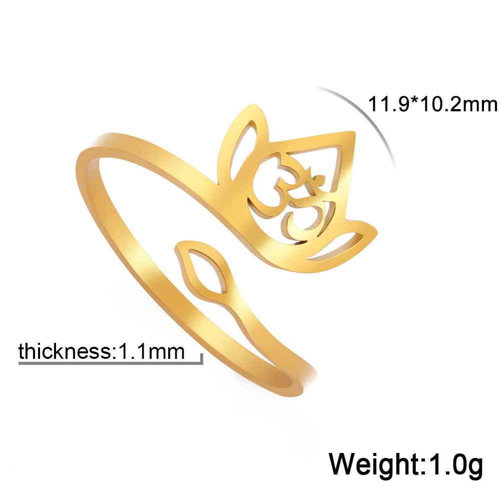 Lotus Flower Ring Adjustable Stainless Steel Vintage Inspired Jewelry For Her Gift Idea Elegant Everyday Style