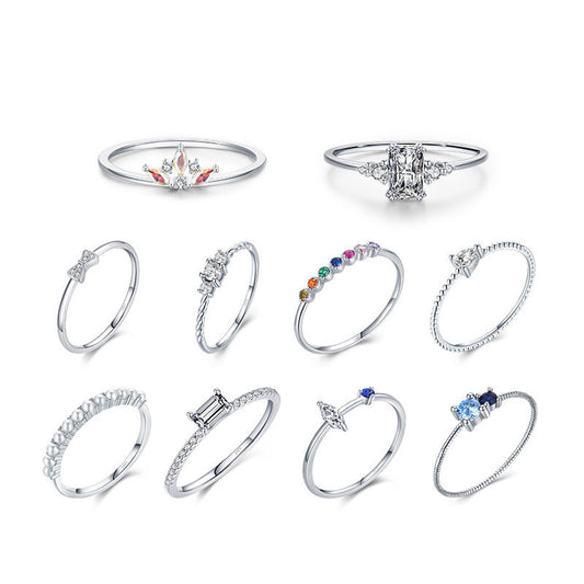 Sterling Silver Ring Set Zircon Inlay Crown Rainbow