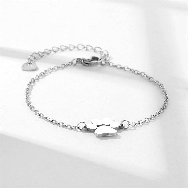 Womens Titanium Steel Bracelet Polished Geometric Dogs Paw Design Jewelry Gift For Animal Lovers Gift For Pets