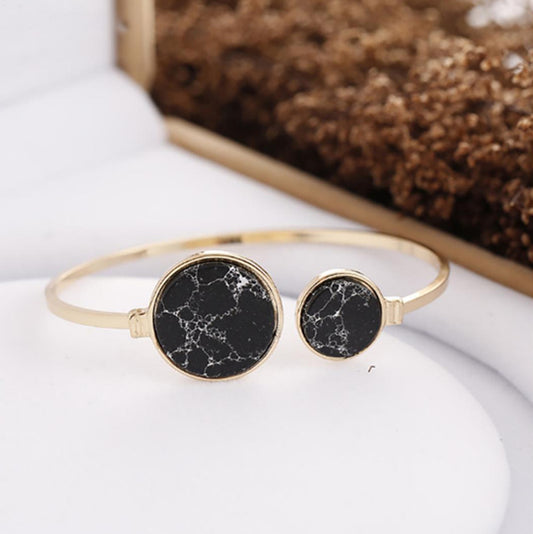 Gold Plated Geometric Gemstone Bracelet Marble Inlay