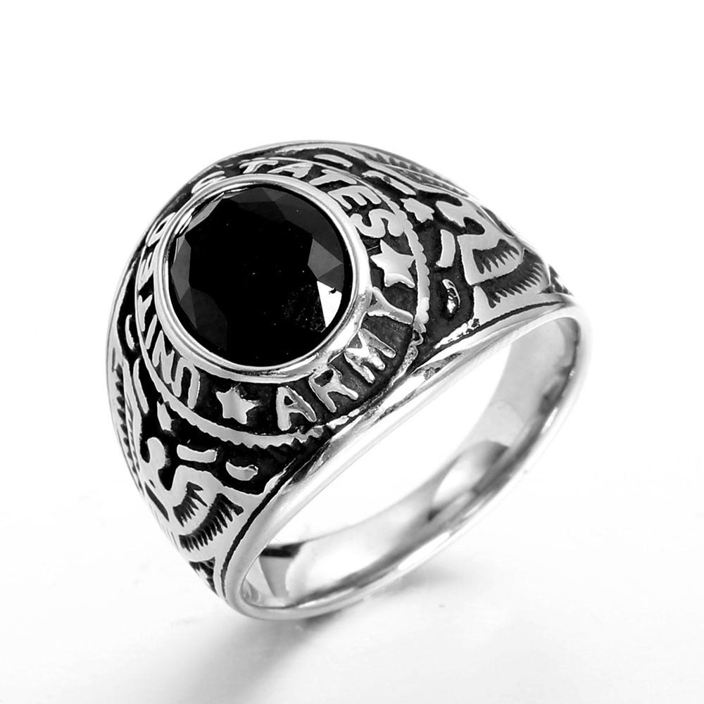 Mens Titanium Steel Diamond Ring Geometric Design Retro Diamond Studded Band Stainless Steel Ring For Men Plus