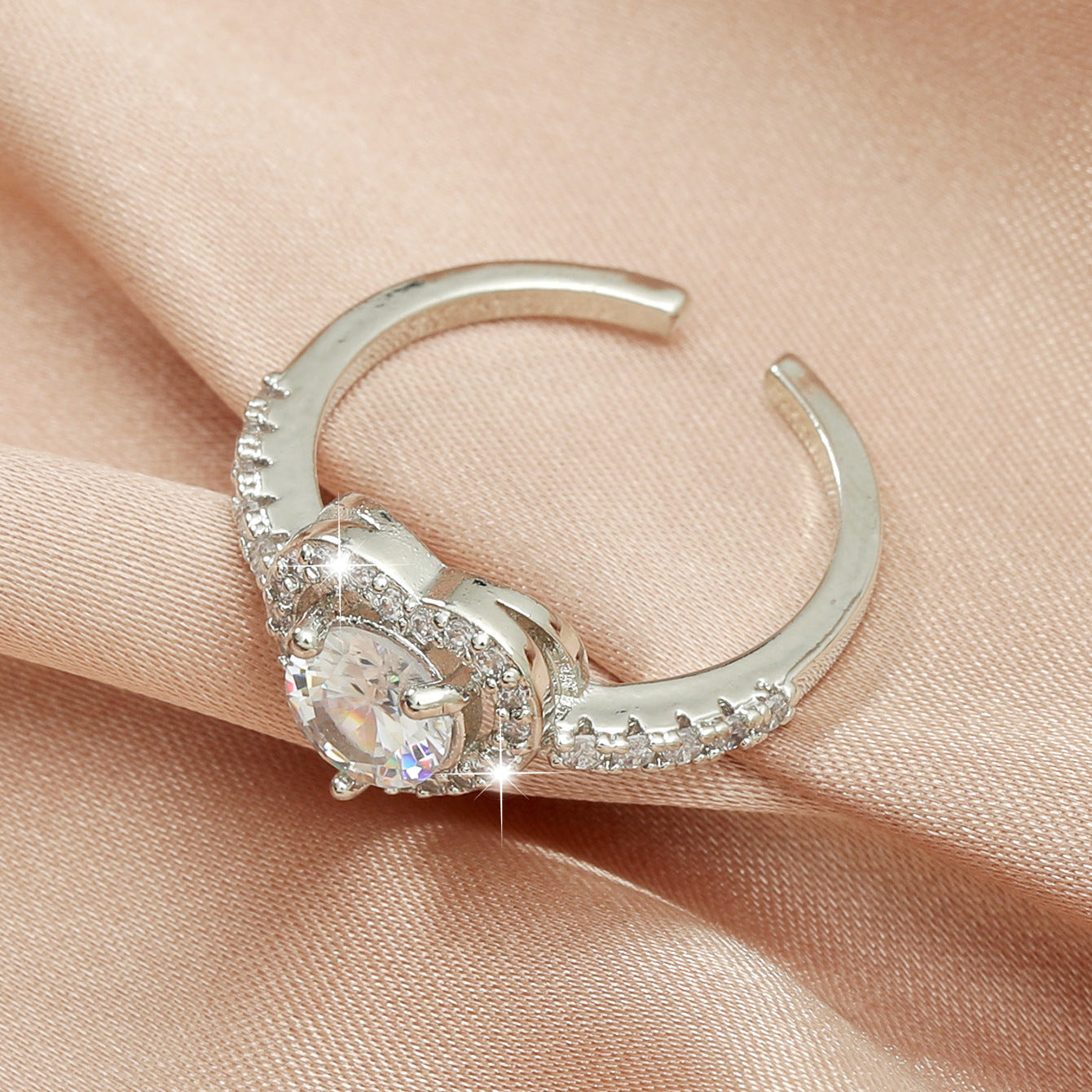 Adjustable Copper Geometric Ring With Diamond Inlay Retro Love Ring For Women Alloy Gemstone Jewelry Gift Statement