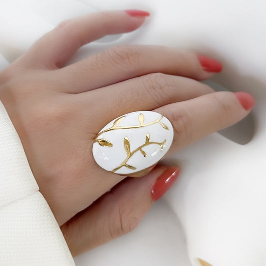 Gold Electroplated StainlessSteel Olive Branch Geometry Ring Exaggerated Fashion Jewelry for Women Girls Party