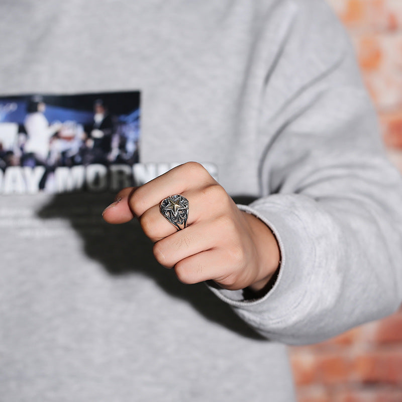 Vintage Copper Ring Adjustable Five Pointed Star Constellation Ring Electroplated Distressed Ring For Women Ring