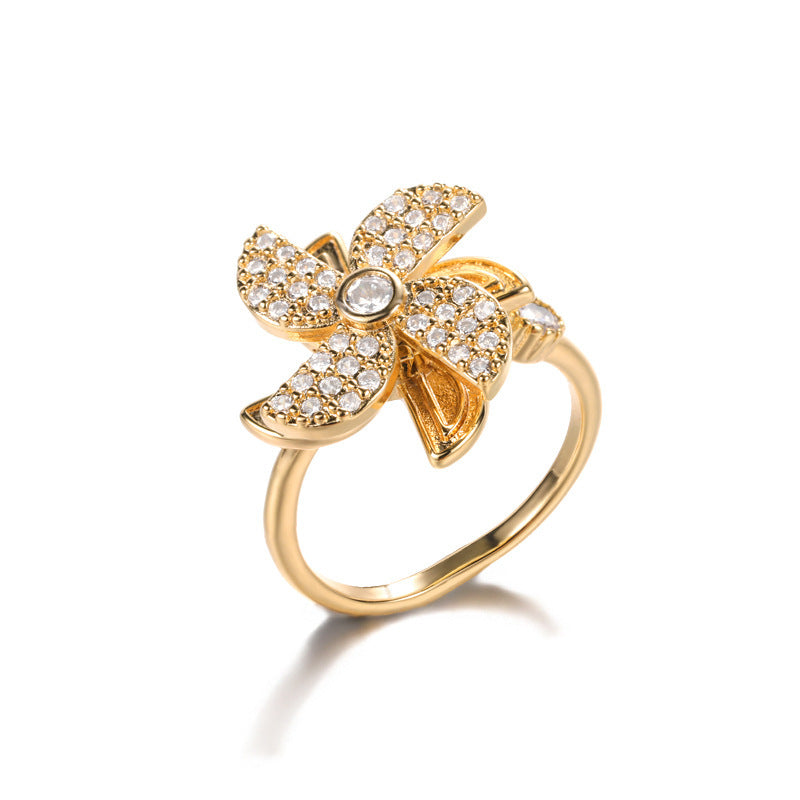 Womens Ring Time Copper Flower Adjustable Opening Gold 1 Platinum 1 Gold 2 Platinum 2 Gold 3 Platinum 3 Platinum 4