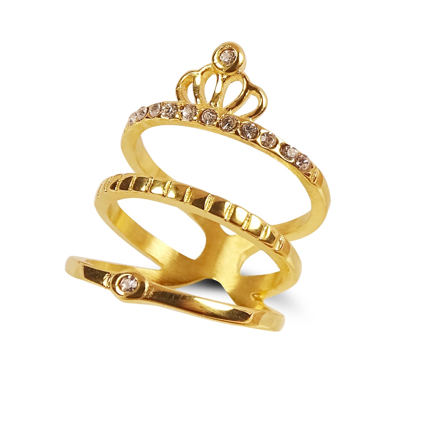 Titanium Steel Diamond Ring Vintage Crown Design Golden Polished Band For Men Gift Fashion Accessory For Him A