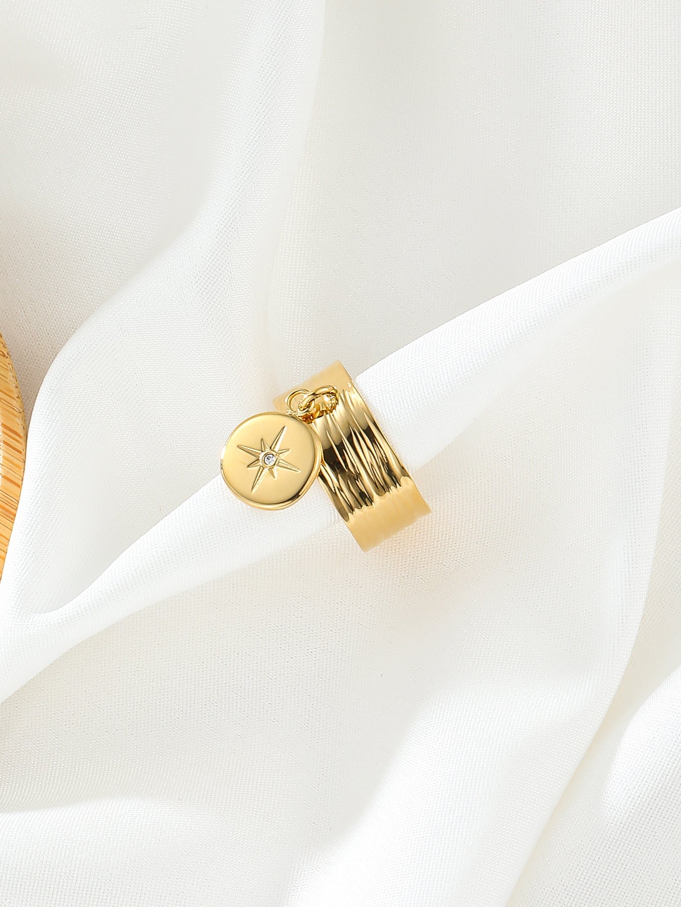 Six Point Star Zircon Ring Stainless Steel Gold Plated