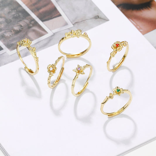 Womens Adjustable Copper Ring Birth Month Flower Design January February March April May June July August Glow