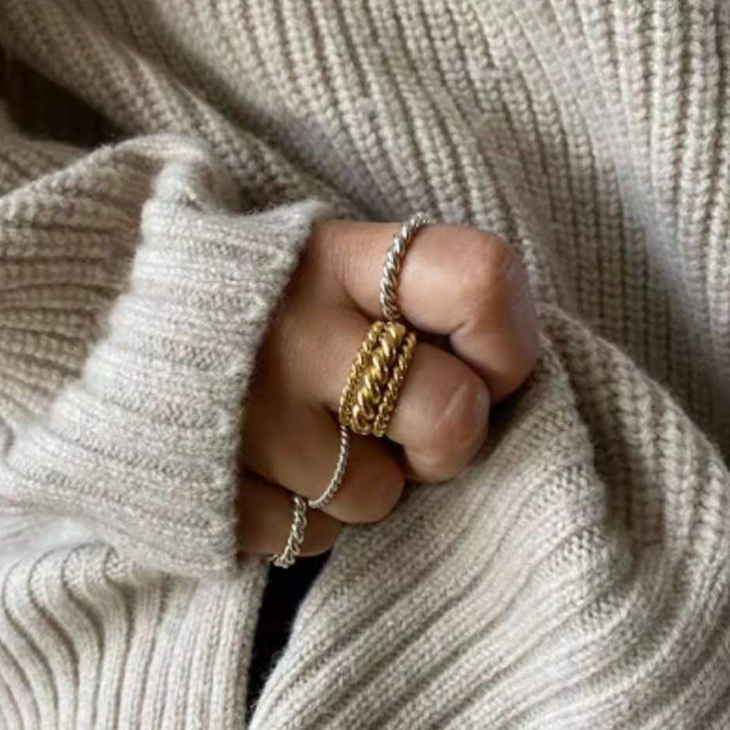 Gold Plated Vintage Wide Ring for Women Titanium Steel