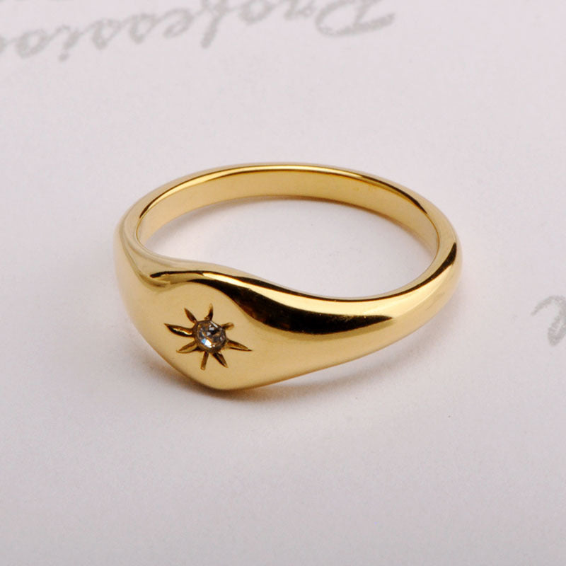 Stainless Steel Ring With Five Pointed Star Three Dimensional Design Unisex Gold Tone Jewelry Ring Elegant Gift Idea