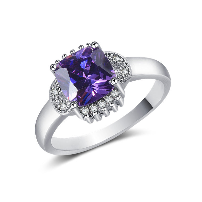Womens Platinum Plated Copper Ring With Cubic Zirconia Inlay Fat Square Statement Ring Fashion Jewelry For Women