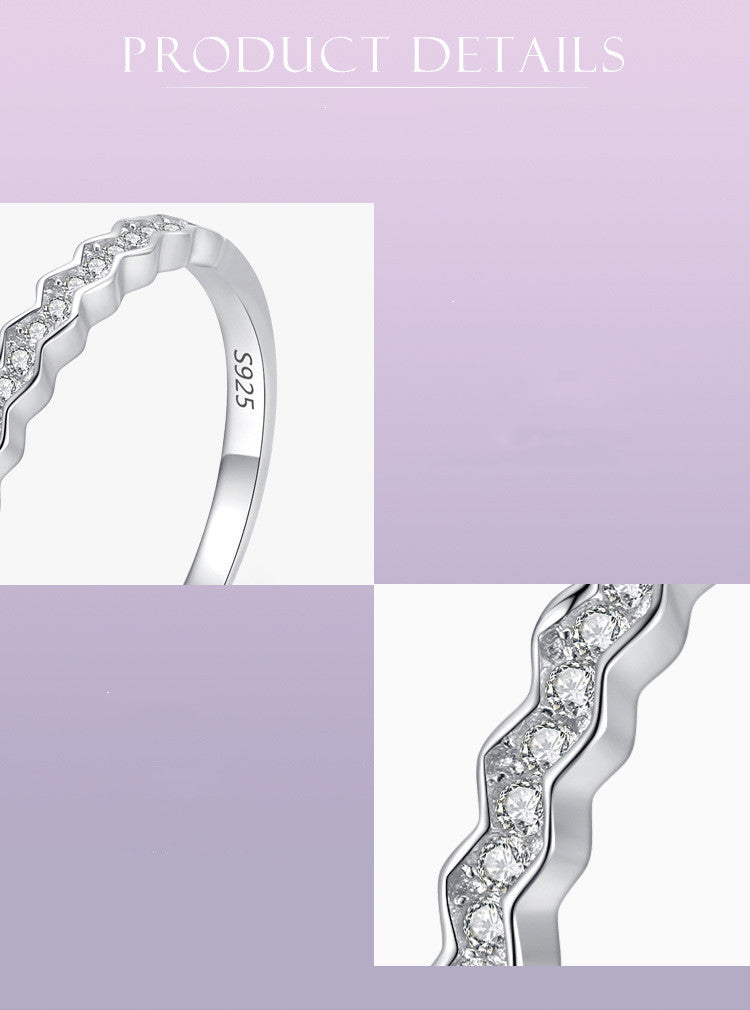 Womens Silver Geometric Ring With Micro Setting 925 Sterling Engagement Promise Band Elegant Everyday Piece Go