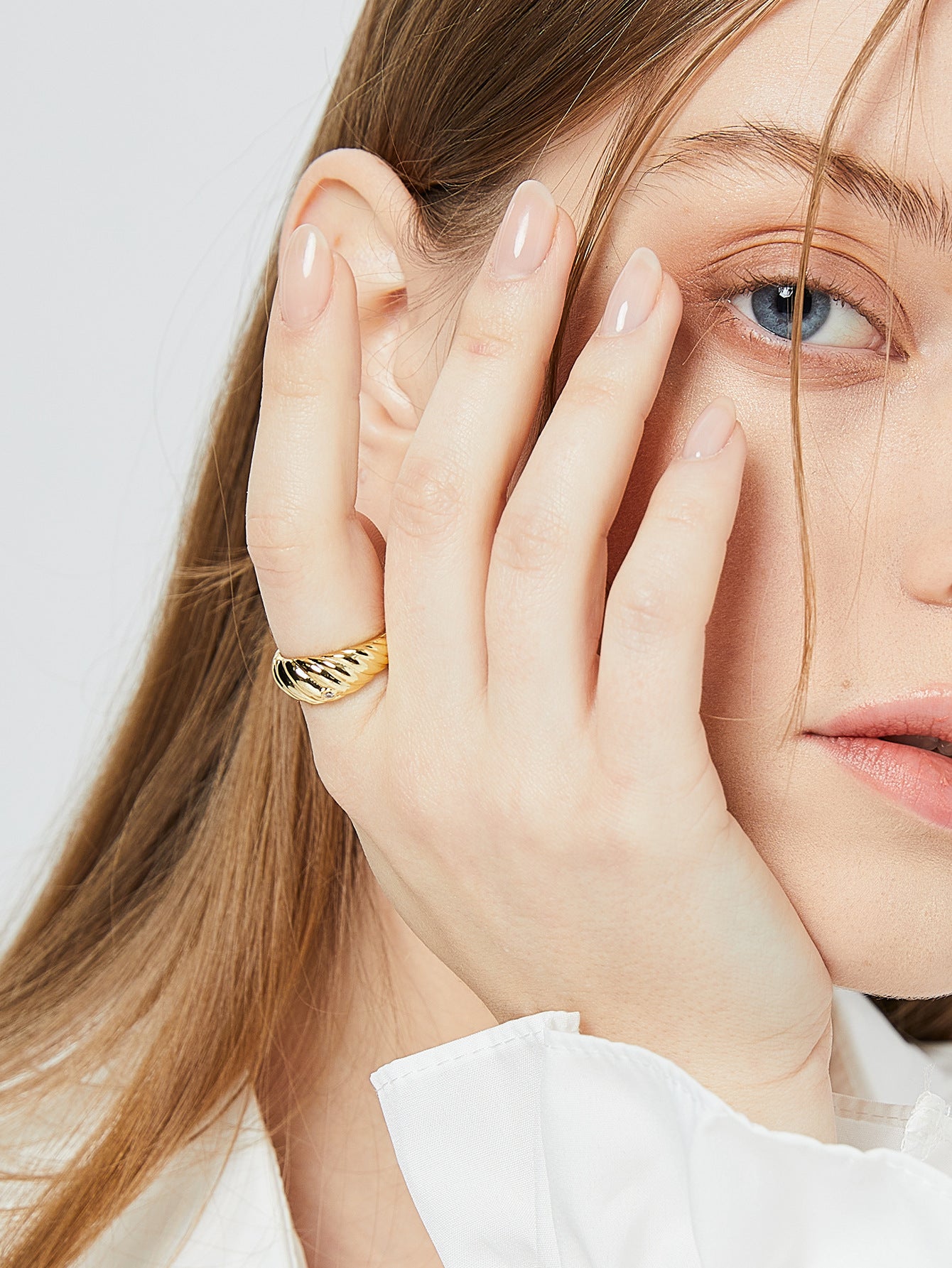 Croissant Ring Adjustable Gold Copper Zircon Embellished Geometrical Fashion Jewelry For Daily Wear Party Gift