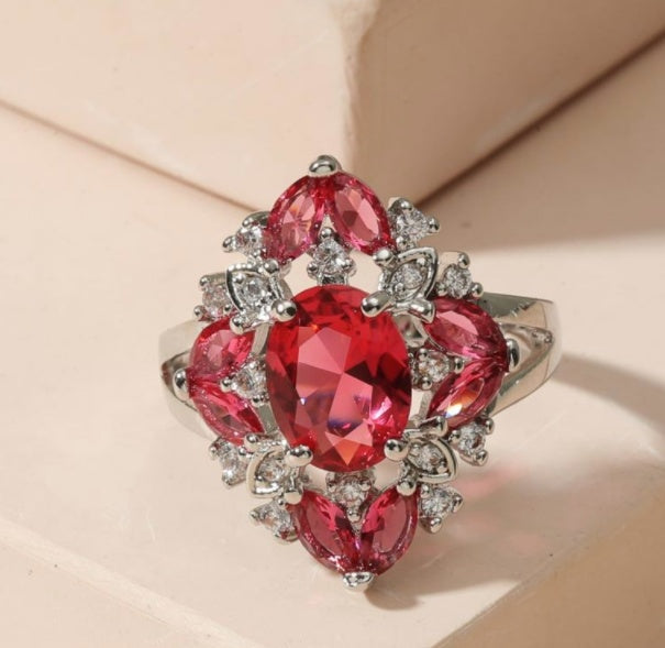 Blue Gemstone Ring Copper Zircon Geometric Silver Plated