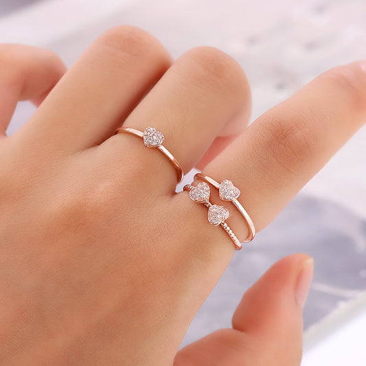 Womens 3 In 1 Clover Detachable Ring Rose Gold Silver 3 Piece Set Natural Zircon Fashion Jewelry Everyday Chic