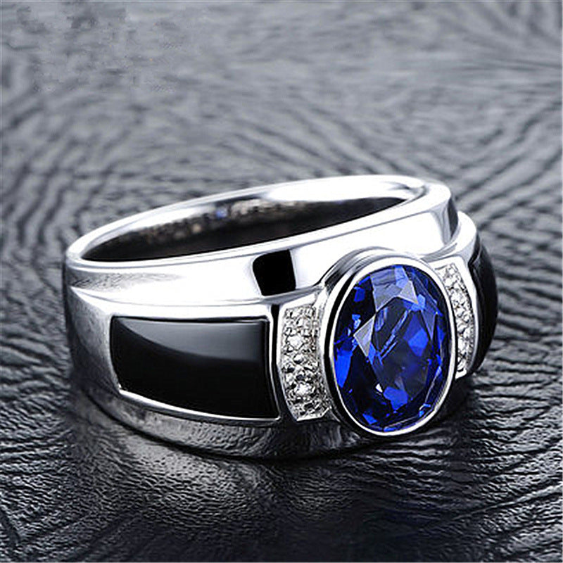 Sapphire Ring Platinum Plated Copper Adjustable Open Band Jewelry For Wedding Gift Classic Elegant Accessory Chic