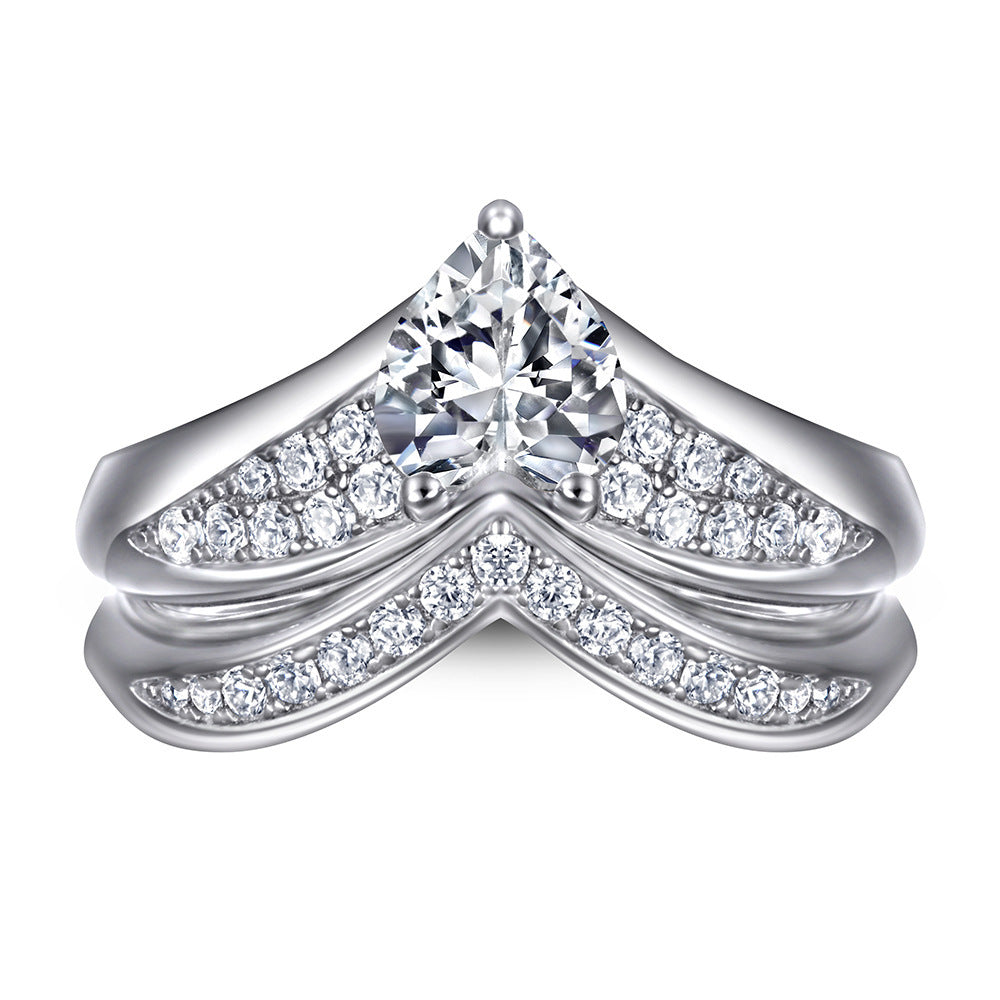 Heart Shaped Women Ring With Simulated Diamond In Sterling Silver Electroplated Silver Tone Of Anniversary Gift