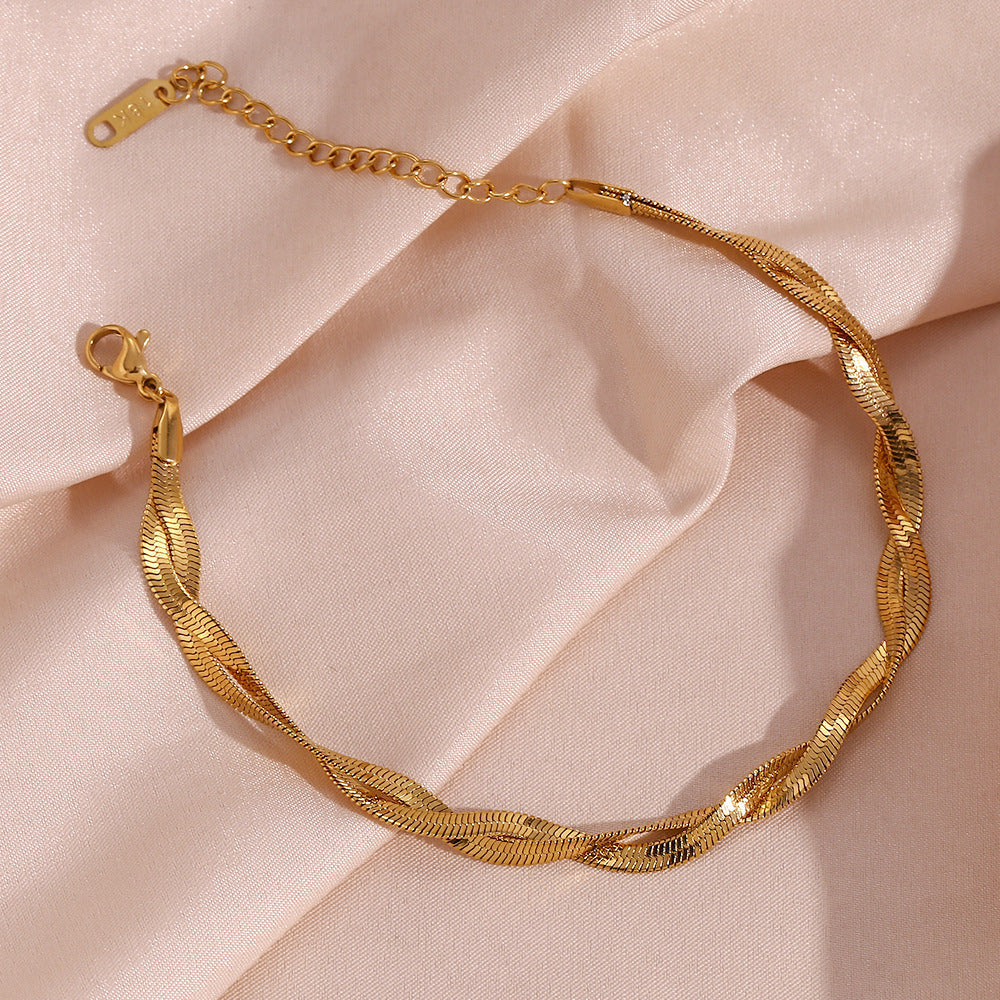 Womens Titanium Steel Bracelet Waterproof Anti Allergy Geometric Design Two Layer Gold Silver High Polish Glow