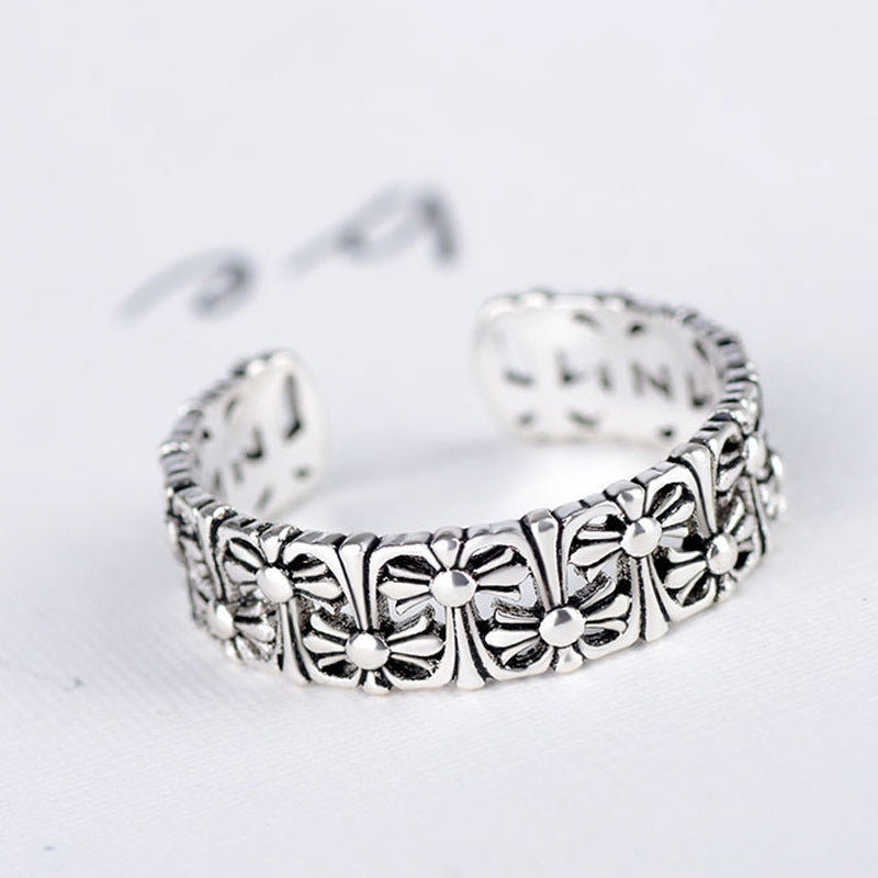 Womens Fashion Cross Ring Vintage Alloy Electroplated Silver Ring Stylish Accessory for Women Everyday Classic