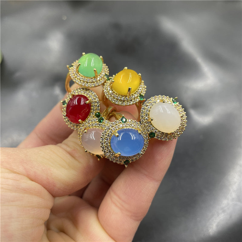 Geometric Inlaid Blue Chalcedony Agate Ring Handmade Polished Fashion Jewelry For Women Elegant Durable Timeless Gift