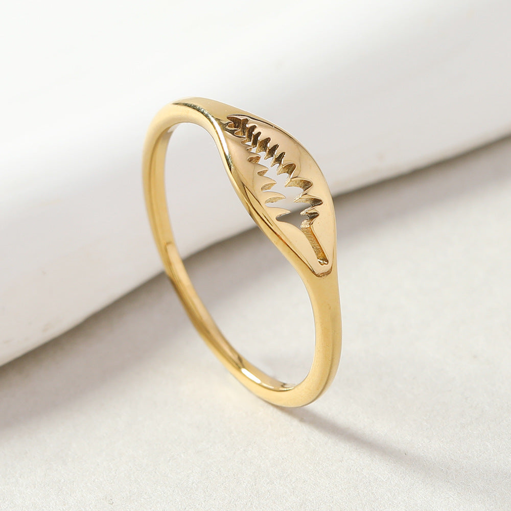 Unisex Stainless Steel Ring Hollow Geometric Design With Leaf Accents Electroplated Finish Statement Ring Women