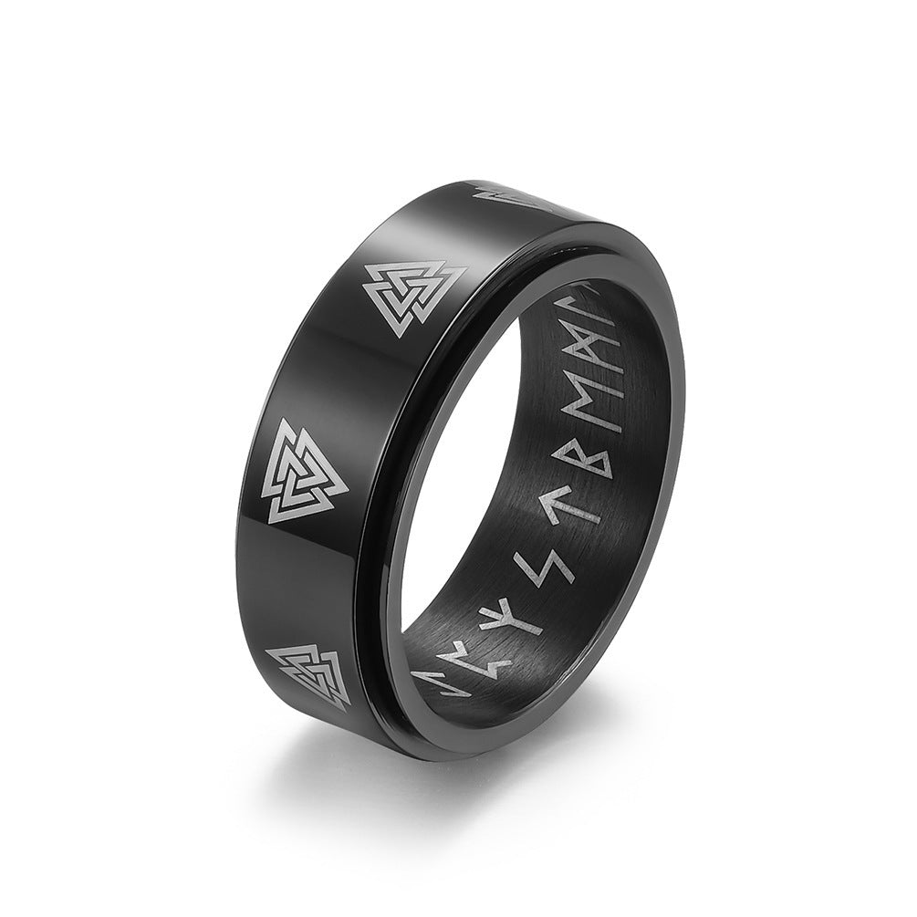 Mens Rotating Text Ring Stainless Steel With Viking Style Letters In Steel Gold Black Colors And Sizes 7 8 9 10 11 12